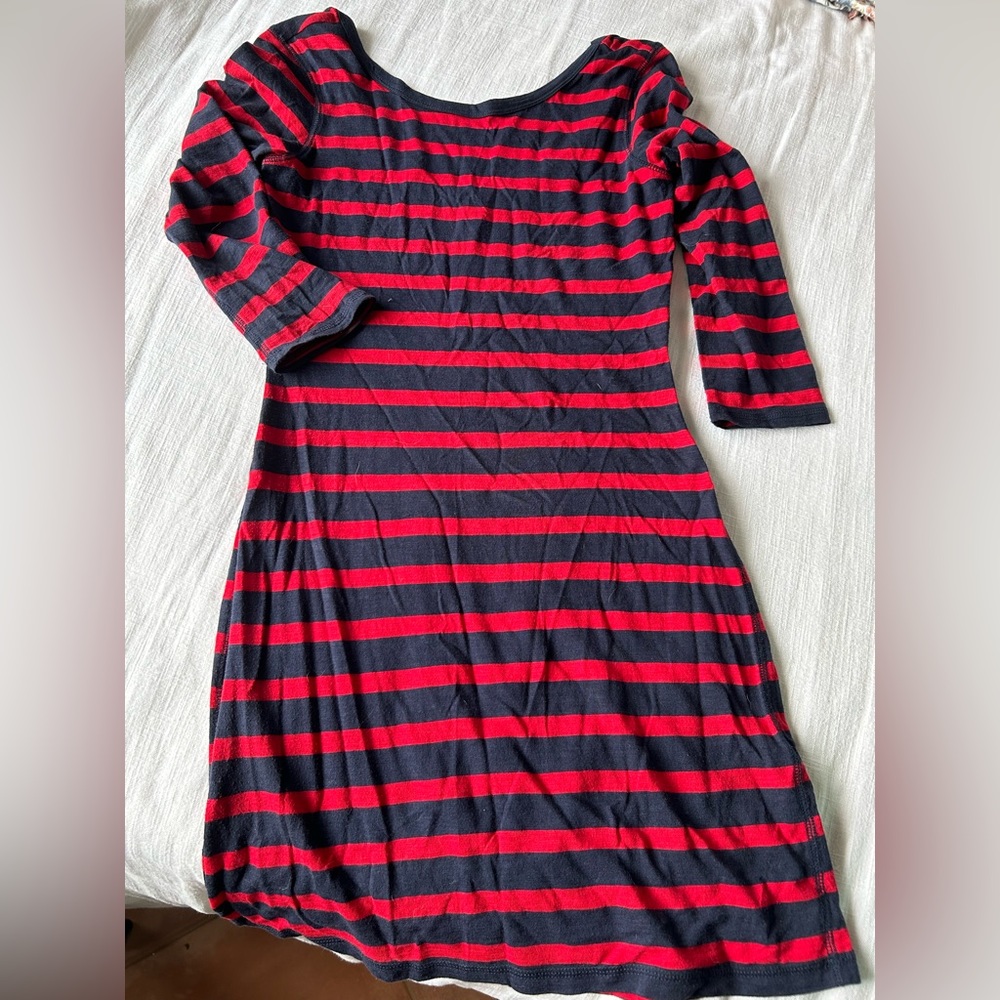 Express Long Sleeve Navy / Red Striped Dress